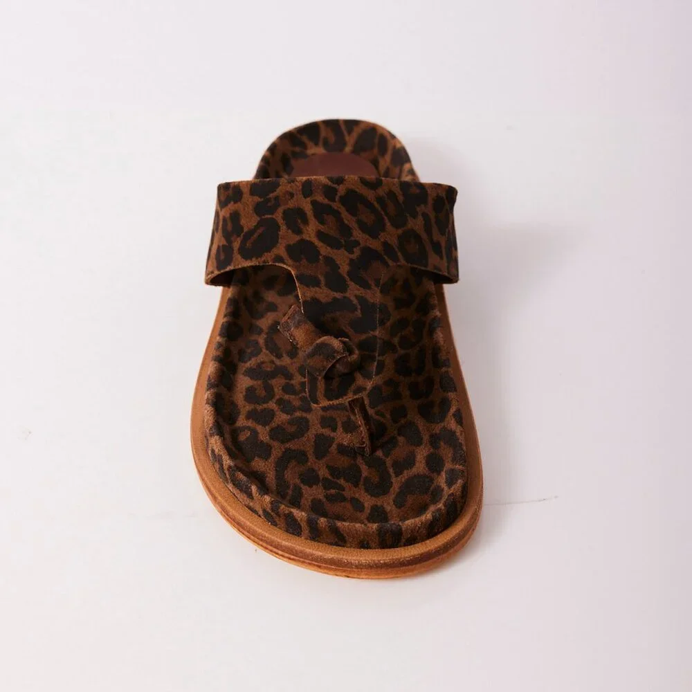 🎉LAST CHANCE🎉 FREE PEOPLE Mika Footbed Sandals / Chestnut Leopard Suede - Picture 9 of 13